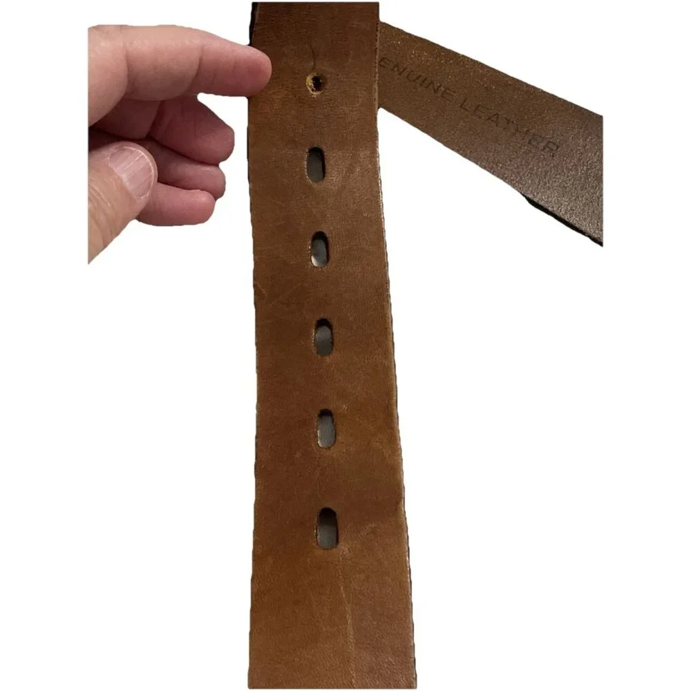 Vintage Distressed Brown Leather Belt Silver tone Non-magnetic‎ Buckle 42x1.5”